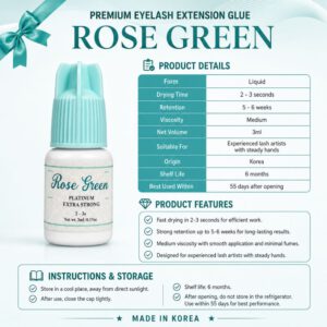 ROSE GREEN EYELASH EXTENSION GLUE, DRYING SPEED 2-3s